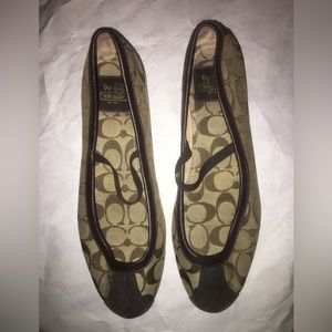 Coach brown leather Judey Mary Jane shoes ballet flats size 10 logo fabric